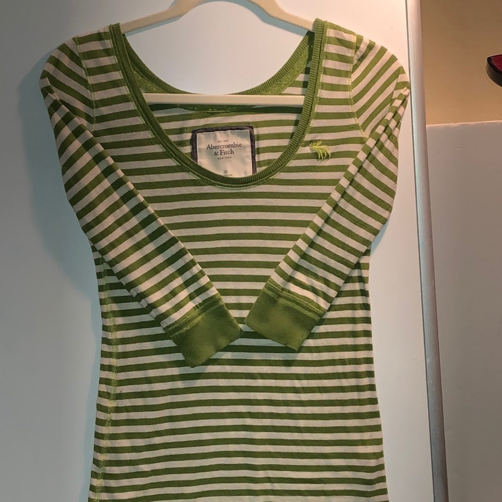 New! Abercrombie Green & white striped 3/4 sleeves